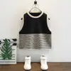 Chaleco de Punto de Algodón a Rayas Patchwork Estilo Nuevo Retro 2026 para Niños y Niñas, Chaqueta Negra sin Mangas Infantil de Otoño