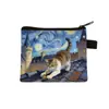 Nova Carteira de Moedas Original Van Gogh e o Gato, Porta-Cartões de Estudante e Infantil, Bolsa de Armazenamento Fofa, Estojo de Fone de Ouvido de Alto Valor