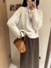 Suéter de Lana Grueso de Cachemira Estilo Coreano Nuevo para Mujer, Base Combinable, Cuello Alto, Forma Torcida, Casual Suelto, Otoño e Invierno