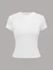 Camiseta Básica Estilo Kardashian Europeu e Americano Cor Sólida Gola Redonda Elástica Ombro Normal Manga Curta para Mulheres, Top de Verão Fino Cintura Ajustada