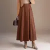 Saia Midi Elegante de Camurça Pelúcia Linha A Feminina Nova Coleção Outono 2026 Cintura Alta Cobre o Quadril Longa Versátil para o Trabalho Barra Larga