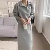 Conjunto Coreano para Mujer Primavera Otoño Retro Simple Sudadera con Media Cremallera + Falda Midi Recta con Abertura Trasera Conjunto de Dos Piezas ins