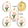 Colgante de Aleación de Esmalte Colorido Estilo Pintura al Óleo Flor de Lirio y Tulipán Charms Decorativos para Pulsera Collar DIY W662