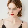 Gafas sin Montura para Mujer, Titanio Puro, Ultraligeras, Miopía, Graduación, Luz Azul Anti-Reflejo, Antirradiación, Cara Grande y Redonda, Celebridad de Internet, Profesional de Oficina