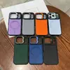 Adecuado para funda de teléfono con soporte para lente de iPhone 18 Pro Max, carga magnética Apple 17 Pro, anticaídas, textura de cuero liso
