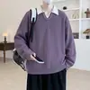 Outono de 2027 Novo Tecido Jacquard Composto Pesado Estilo Retrô Americano Hoodie Masculino Falso Duas Peças Estilo Old Money Decote V Pequeno