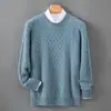 Nova coleção outono e inverno: Suéter 100% lã para homens, gola redonda, espesso, casual, versátil, top de malha para usar por baixo