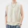 Roupas Masculinas Shanggu 2026 Verão Nova Camiseta Retrô Americana Cor Sólida Casual Solta Gola Redonda Versátil Colete para Homens