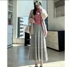 Saia de tricô com contas brancas LEKA, nova para outono e inverno, cintura alta, modeladora, versátil, cor sólida, bodycon, comprimento midi, saia evasê