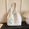 Bolsa de Lona con Cordón de Lunares Dulces Estilo Coreano para Mujer, Bolso de Hombro de Gran Capacidad para el Trabajo, Bolso Tote Estilo Perezoso para Estudiante