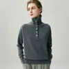 Suéter de Punto de Manga Larga para Mujer, Color Sólido, Botones, Corte Holgado, Cuello Alto, Media Cremallera, Cachemira, Nuevo Invierno 2026
