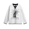 Camiseta com Tachas Estilo Streetwear Retro Americano Urso Mágico Subcultura Hip-Hop Marca Tendência Camisa Base Camiseta Falsa de Duas Peças Gola Meio Aberta