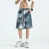 Calças de Cinco Pontos de Verão 2025 Shorts com Cordão Gradiente Estampa Multicolorida Multiplataforma Soltos Casuais Moda Calças de Praia