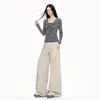 Jeans de sarja cor de damasco estilo coreano, cintura baixa, confortável, para mulheres, outono, petite, soltos, modeladores, versáteis, calças de perna larga