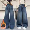 Jeans para Niñas 2026 Otoño/Invierno Nuevos Elegantes Medianos/Grandes Ropa de Otoño para Niños Casual Con Felpa Adicional Gruesos Adicionalmente Pantalones de Pierna Ancha Pantalones Largos