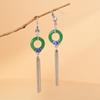 Pendientes de Mujer Rey de Ciervo Dorado Plata S925 Antiguo Elegante Cloisonné Peonía Fugui Borla Larga Calcedonia