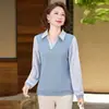 Elegante atuendo de otoño de mamá, top de manga larga, nuevo estilo 2026, camisa con cuello, camisa de otoño para mujeres de mediana edad y mayores