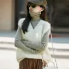 Colete de Lã 26 Outono/Inverno Novo Estilo Feminino Decote V Profundo Sem Mangas Tricô Pulôver Colete para Roupa Externa Tamanho Plus