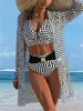 Artículo popular de comercio exterior: Traje de baño de tres piezas de alta gama, estampado multicolor, de talle alto, con cuello halter y hebilla metálica de concha, estilo vacacional, para mujer