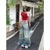 Jeans Azul Largo de Verão Fino Estilo Americano Retrô Resistente para Mulheres, Calça Nova Reta com Barra até o Chão