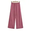 Pantalones casuales de estilo europeo y americano, nuevos, con cintura de cordón, pierna recta, pantalones de pierna ancha adelgazantes, pantalones largos de lino para mujer