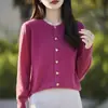 Cardigan de Tricô Feminino para Primavera e Outono com Gola Redonda Novo Estilo Estilo Coco Transfronteiriço Temperamento Versátil Cardigan de Tricô Suéter Solto