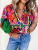 Camisa de Manga Corta Colorida de Secado Rápido para Exteriores Estilo Europeo y Americano para Mujer, Deportiva, Verano, Running, Fitness, Transpirable, Cuello en V, Estampada, Casual, Forro