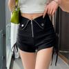 Pantalones Casuales Negros de Cintura Alta con Cremallera en Ambos Lados para Mujer Otoño e Invierno 2025 Estilo Coreano Versátil Look Adelgazante Shorts Exteriores