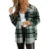 Amazon 2023 Outono e Inverno Europeu e Americano Feminino Camisa de Bolso Grande Casual Top Xadrez Solto Manga Longa Camisa Ins