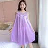 Primavera y Verano Color Sólido Sexy Tentación Falda Slip Seda-como Delgada Camisón Ropa de Casa Pijamas de Seda Hielo para Mujer
