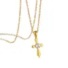 Collar Cruz de Acero Inoxidable Incrustado con Diamantes Clásico y Sencillo, Joyería de Acero Inoxidable de Alta Calidad Estilo Coreano, Estilo Coreano para Mujeres
