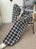 Nuevos pantalones de lana a cuadros estilo coreano para otoño e invierno, con cintura elástica, pierna recta, diseño elegante, holgado y versátil que crea un efecto adelgazante y ensancha las piernas.