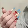 2026 Nuevo Estilo de Longitud Media Arte de Uñas Uñas Portátiles en Rojo Vino con Moño y Diseño Ojo de Gato, Puntas de Uñas Desmontables
