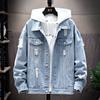 Jaqueta jeans transfronteiriça masculina nova jaqueta preta impressa outono gorda plus size solta na moda jaqueta jeans da marca