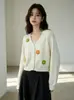 Cardigan Tricot Floral Tridimensional Novo 2026 para Mulheres, Casaco Suéter Estilo Coreano Outono e Inverno, Top Solto e Casual