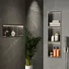 Gabinete de baño montado en la pared de acero inoxidable de lujo ligero estilo europeo, gabinete de almacenamiento de tres niveles con luces para el dormitorio
