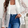 Blazer Cárdigan de Encaje Hueco de Manga Larga para Mujer Tallas Grandes