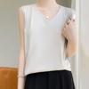 Top de Tirantes Anchos Traje de Verano para Mujer Sección Cruzada Interna Seda Cuello en V Chaleco Seda Acética Camisa Base Blanca