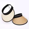 Sombrero tipo visera de paja para protección solar de verano, patchwork, con visera solar, banda para la cabeza con recubrimiento negro, ala ancha, enrollable, transpirable, plegable