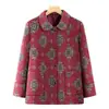 Ropa Nueva de Primavera y Otoño para Mujeres de Mediana Edad y Mayores Top Retro con Solapa Ropa de Abuela de los 70s 80s Chaqueta Holgada Estampada de Longitud Media
