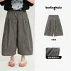 Pudding Haru Calças para Roupas Infantis 2026 Verão Novo Estilo Meninas Relaxadas Retrô Xadrez Algodão Puro Wide-Leg Cropped