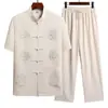 Traje de Verano Estilo Tang para Hombre de Manga Corta, Camisa de Verano para Padre de Mediana Edad y Anciano, Camisa para Hombre, Ropa Nueva Estilo Chino para Personas Mayores
