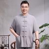 Traje Tang para Hombre Verano Delgado Algodón y Lino Manga Corta Estilo Traje Ropa de Papá Dinastía Han China Ropa Bordada Retro para Personas Mayores