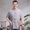 Traje Tang para Hombre Verano Bordado Personalizado con Logo Algodón y Lino Delgado Manga Corta Traje de Papá Retro Chino Bordado Personalizado con Fotos