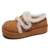 Zapatos de plataforma estilo Birkenstock para mujer con suela gruesa y forro de felpa, nuevas botas de nieve antideslizantes de invierno 2026, mocasines cálidos
