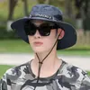 Sombrero de pescador de malla transpirable para exteriores de verano, unisex, de ala ancha, adecuado para senderismo y montañismo, con diseño bordado, protección solar y protección UV