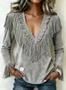 Nuevo abrigo de moda ajustado para otoño e invierno para mujer, de gamuza con borlas, cuello en V, estilo europeo y americano, transfronterizo