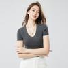 60 Piezas Camiseta Interior 100% Lana Pura para Mujer Otoño Cuello en V Sin Costuras Una Pieza Tejida de Manga Corta Elegante Ajustada para Mujer