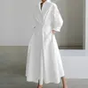 Vestido Cruzado Europeo y Americano 2026 Estilo Nuevo Casual de Oficina Moda Cuello Polo Manga Larga con Cintura Elástica y Dobladillo Amplio