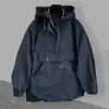 Jaqueta de trabalho masculina casual estilo americano, com zíper parcial e capuz, caimento solto, casaco corta-vento versátil para o início do outono, em estoque